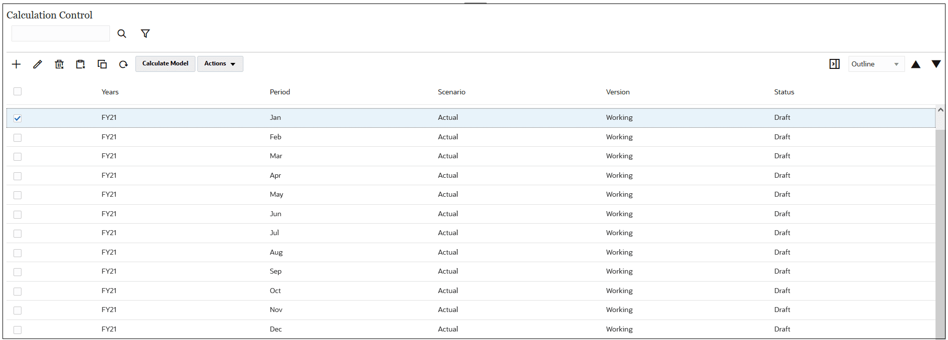 Calculation Control page
