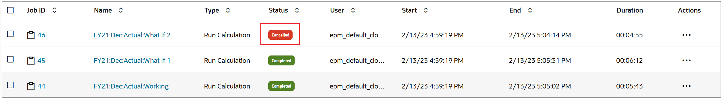 Jobs Console showing a job with a Cancelled status Jobs Console showing a job with a Cancelled status
