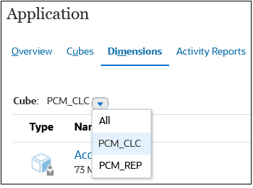 Cube drop-down list with the PCM_CLC cube selected