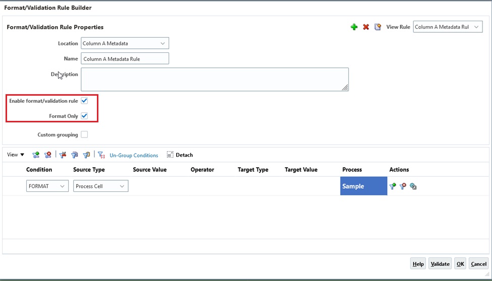 Screen shot of the Format/Validation Rule Builder