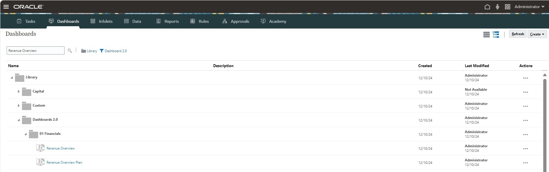 Image showing the Dashboards page in the legacy interface Image showing the Dashboards page in the legacy interface