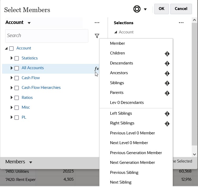 Function Selector menu