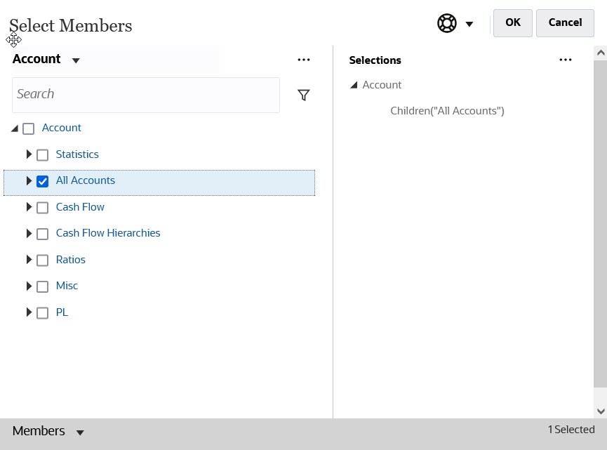 Selecting members using the function selector