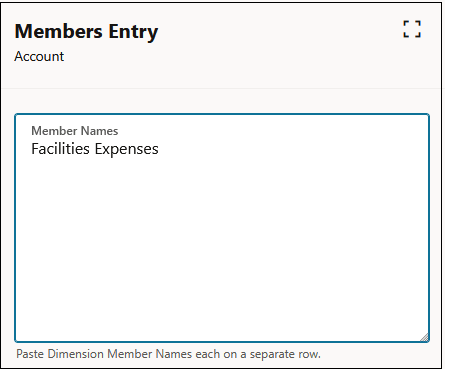 Members entry dialog box displaying the Facilities Expenses member