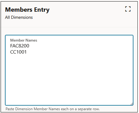 Members Entry dialog box displaying the FAC8200 and CC1001 members