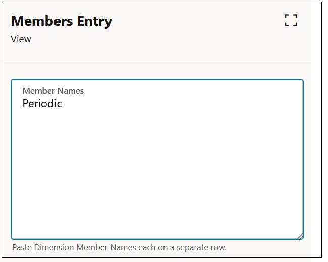 Member Entry dialog box with Period selected for the View dimension