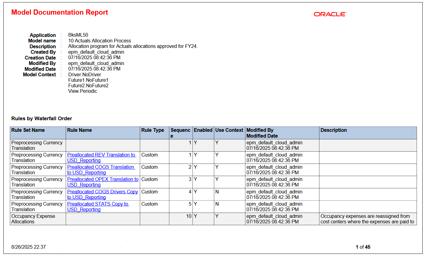 model documentation report