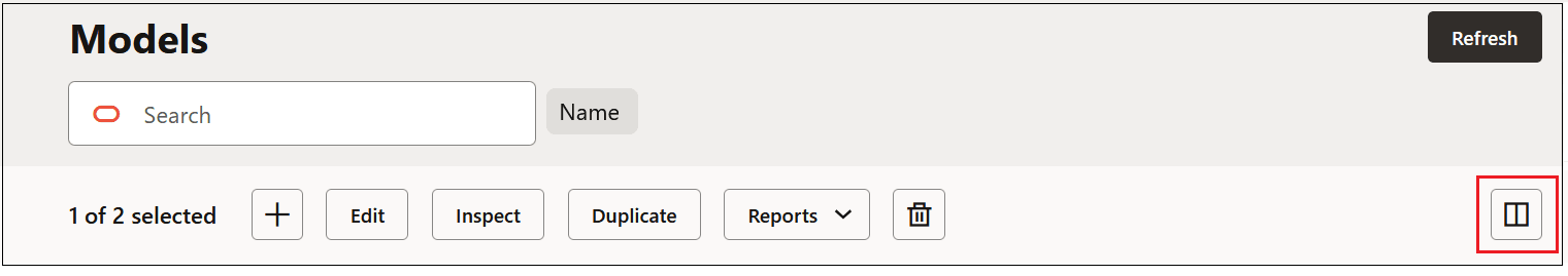 Models page with the Columns icon highlighted