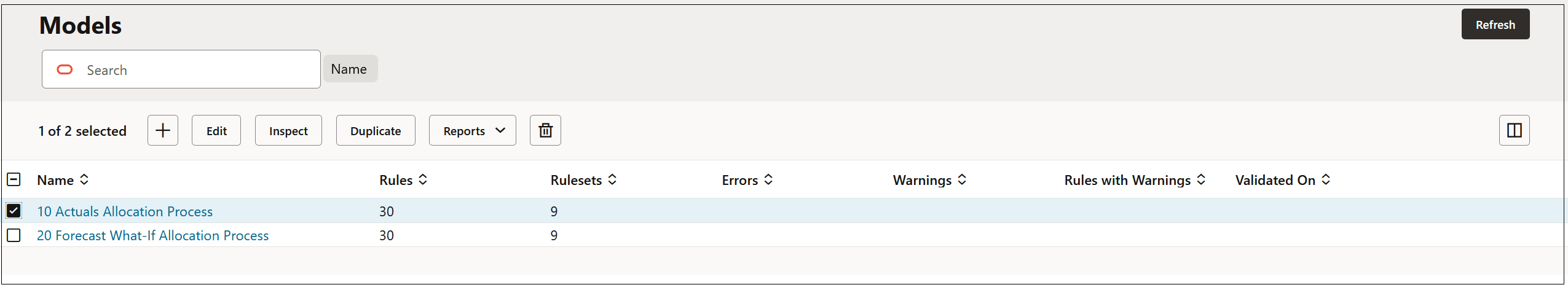 Models main page showing two sample models