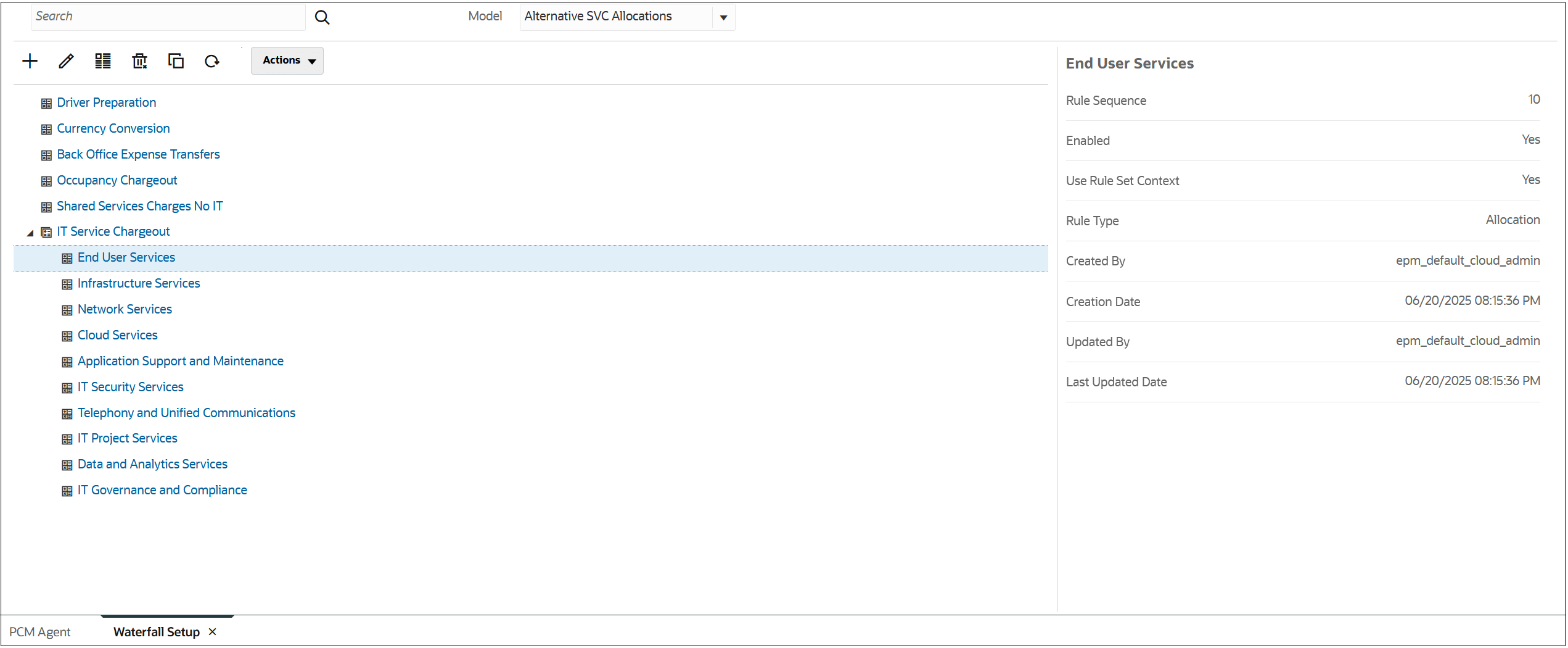 Waterfall Setup tab showing the six new rules