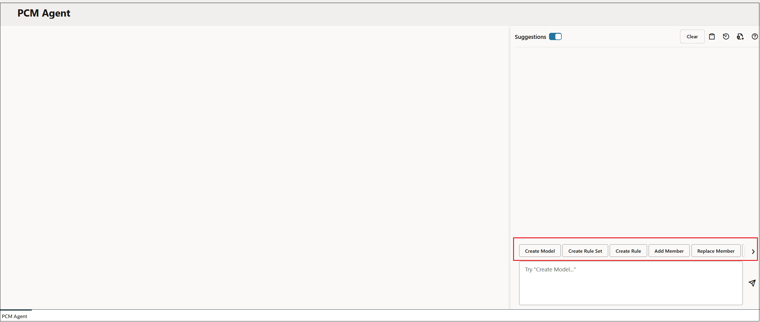 PCM Agent page showing the actions supported by PCM Agent at the bottom of the page
