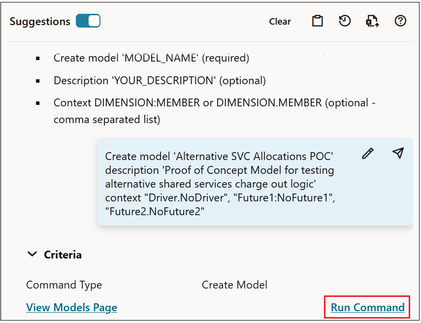 Suggestions highlighting the Run Command button