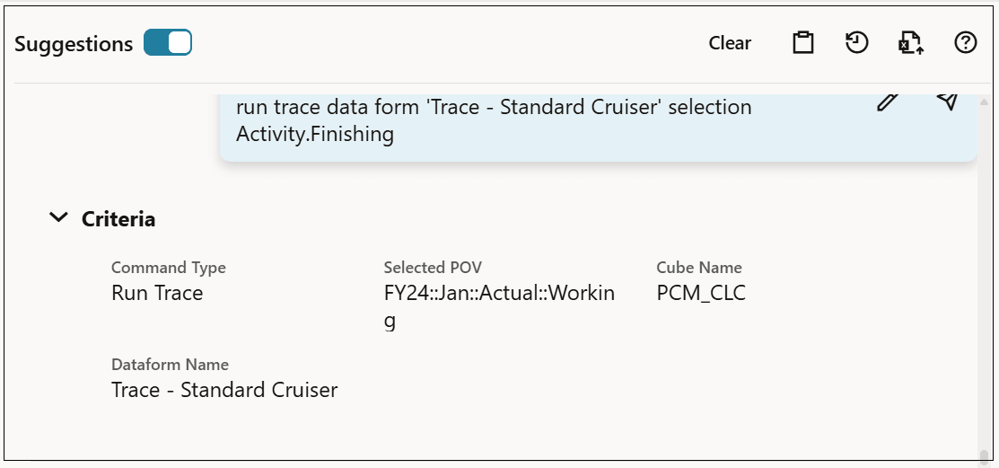 PCM Agent showing a trace for a Standard Cruiser with an Activity.Finishing selection
