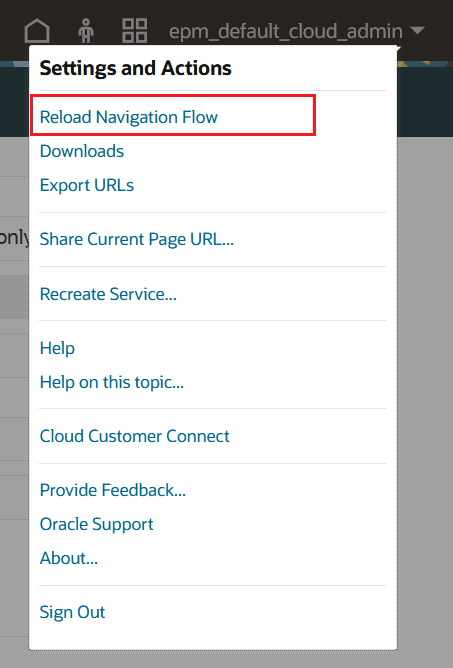 Drop-down menu showing Reload Navigation Flow selected