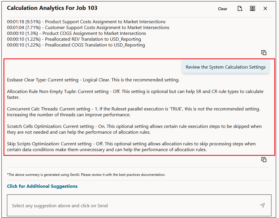 Review the system calculation settings recommendation Review the system calculation settings recommendation