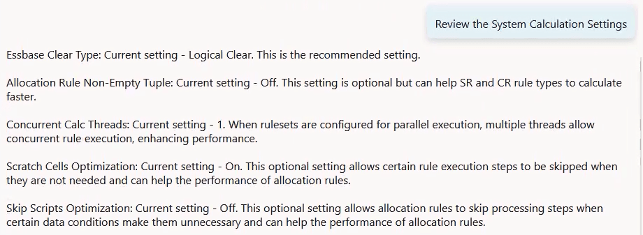 Review the System Calculation Settings example Review the System Calculation Settings example