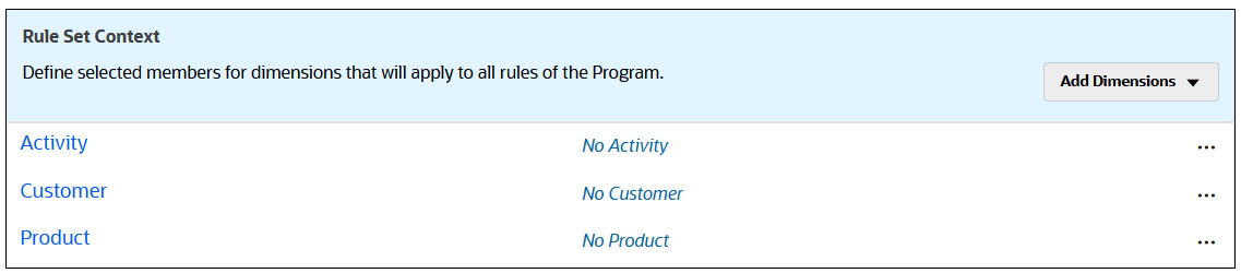 Rule Set Context with No Activity, No Customer, No Product