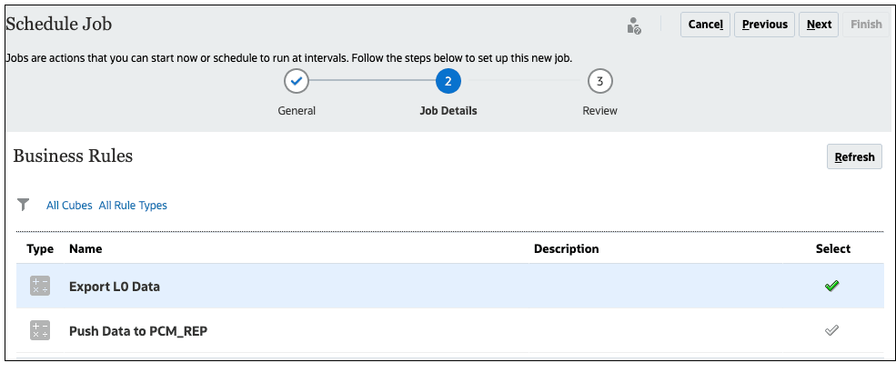 Schedule Jobs page with sample businses rules