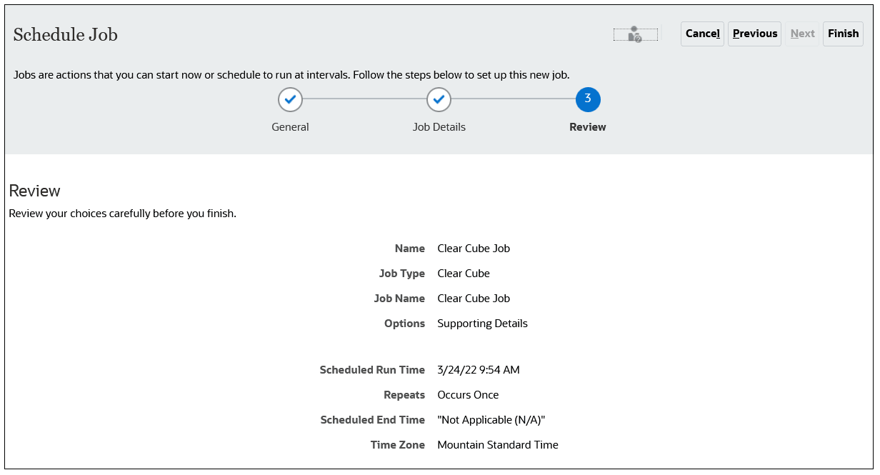 Schedule Job Review page Schedule Job Review page