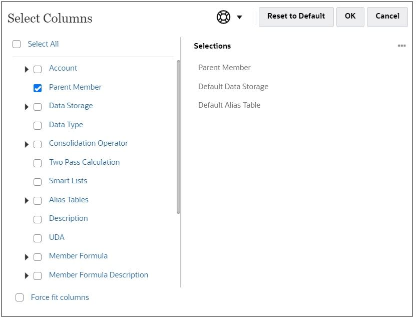 Selecg Columns dialog box