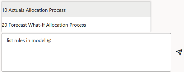User request to list rules in the 10 Actuals Allocation Process model User request to list rules in the 10 Actuals Allocation Process model