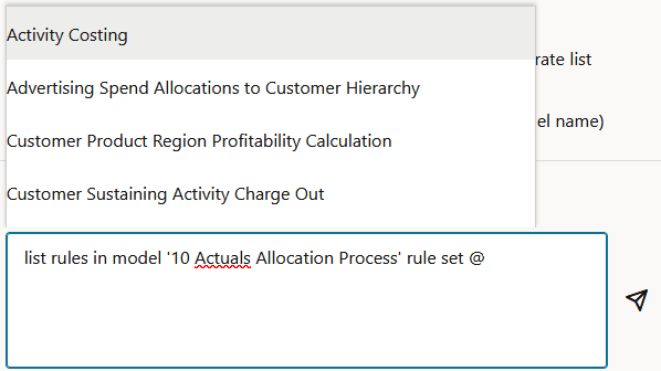 User request showing Activity Costing selected in the list of available rule sets User request showing Activity Costing selected in the list of available rule sets