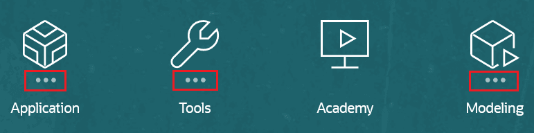 Application, Tools, and Modeling cards with the three dots indicating subcards