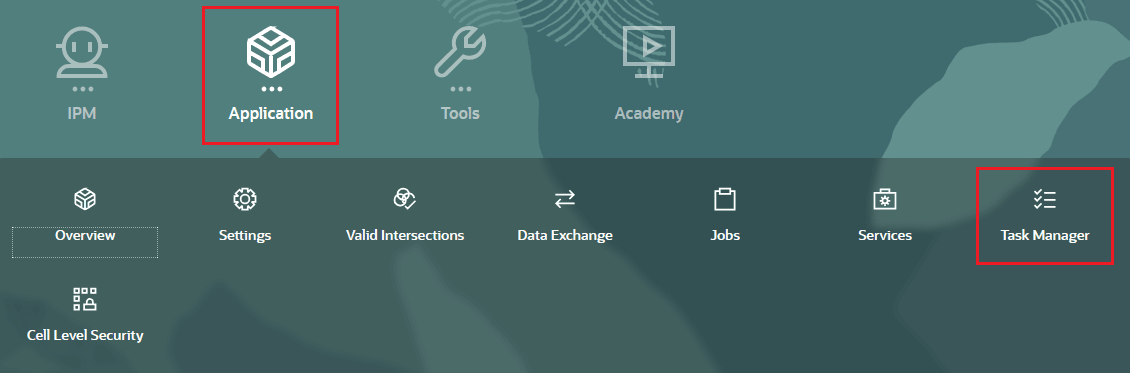 Home page with Application and Task Manager selected