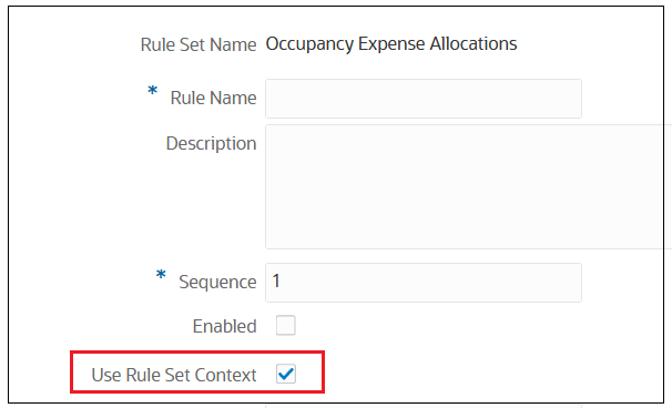 Options for creating a rule with Use Rule Set Context selected Options for creating a rule with Use Rule Set Context selected