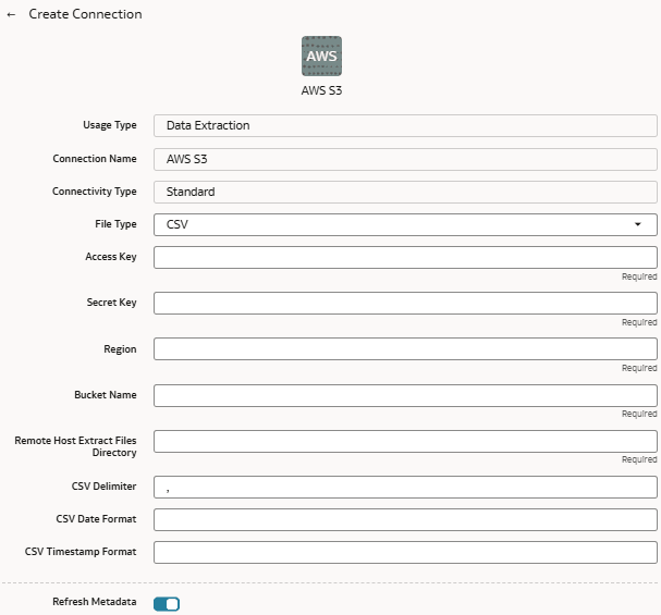 Create Connection dialog for AWS S3
