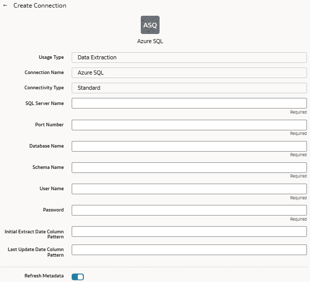 Create Connection for Azure SQL dialog Create Connection for Azure SQL dialog