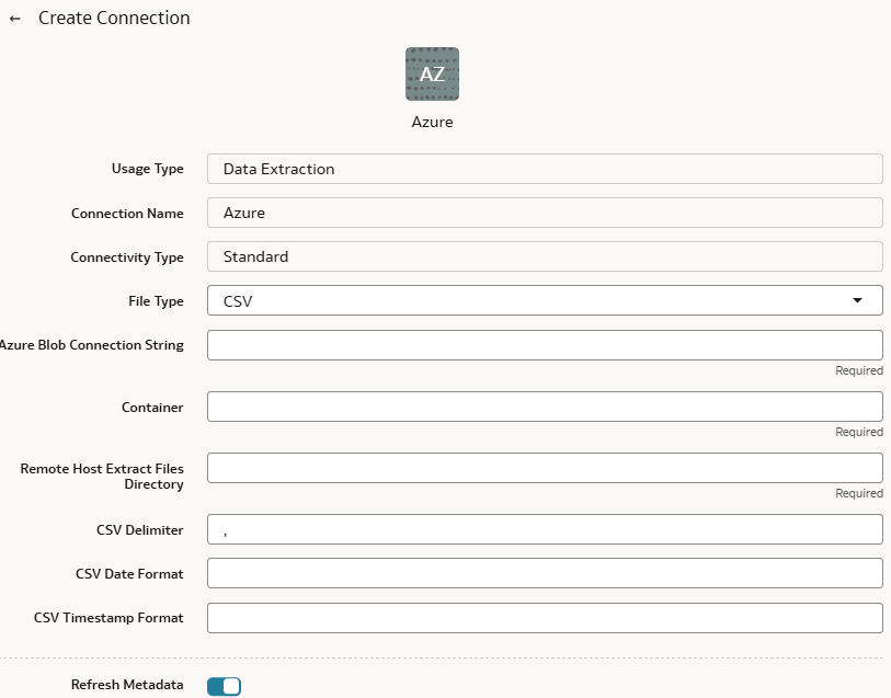Azure Storage connection dialog
