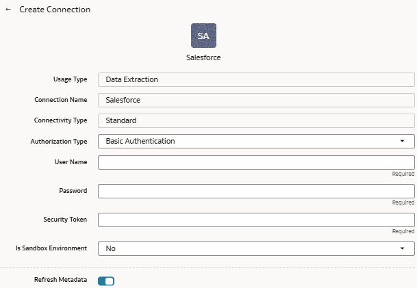 Create Connection for Salesforce dialog