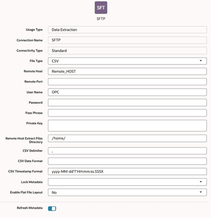 Create Connection for SFTP dialog Create Connection for SFTP dialog
