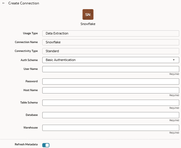 Create Snowflake connection with basic authentication