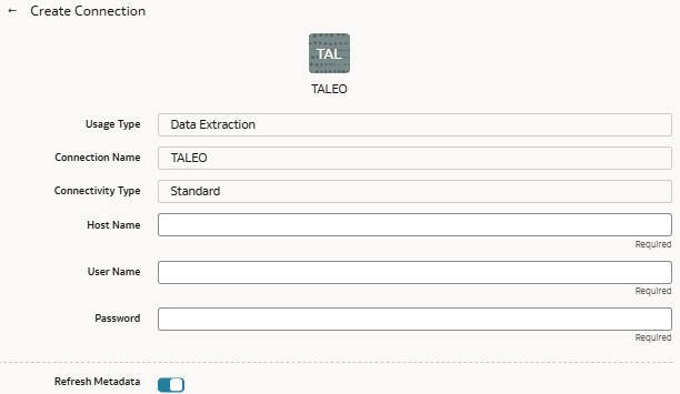 Create Connection dialog for the Taleo connector