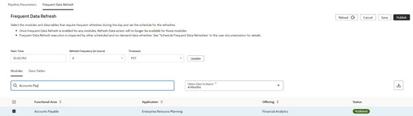 Frequent Data Refresh dialog: Select Functional Area