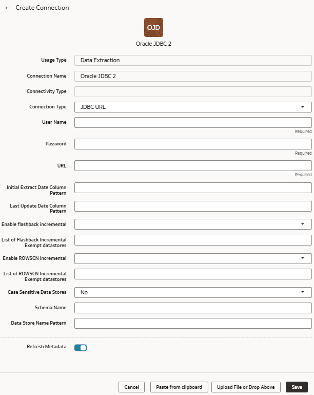 Oracle JDBC connection dialog displaying the JDBC URL connection type along with other patameters Oracle JDBC connection dialog displaying the JDBC URL connection type along with other patameters