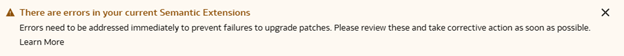 Banner alerting you about the errors in your semantic extensions