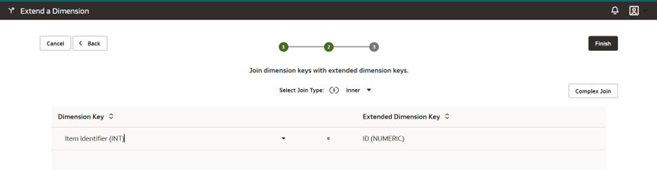 Step 2 of the Extend a Dimension wizard Step 2 of the Extend a Dimension wizard