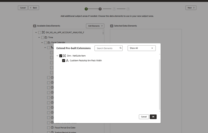 Extend Pre-built Extensions dialog Extend Pre-built Extensions dialog