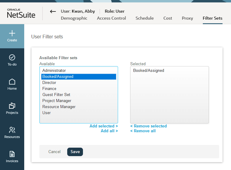 Filter sets tab on Employee record.