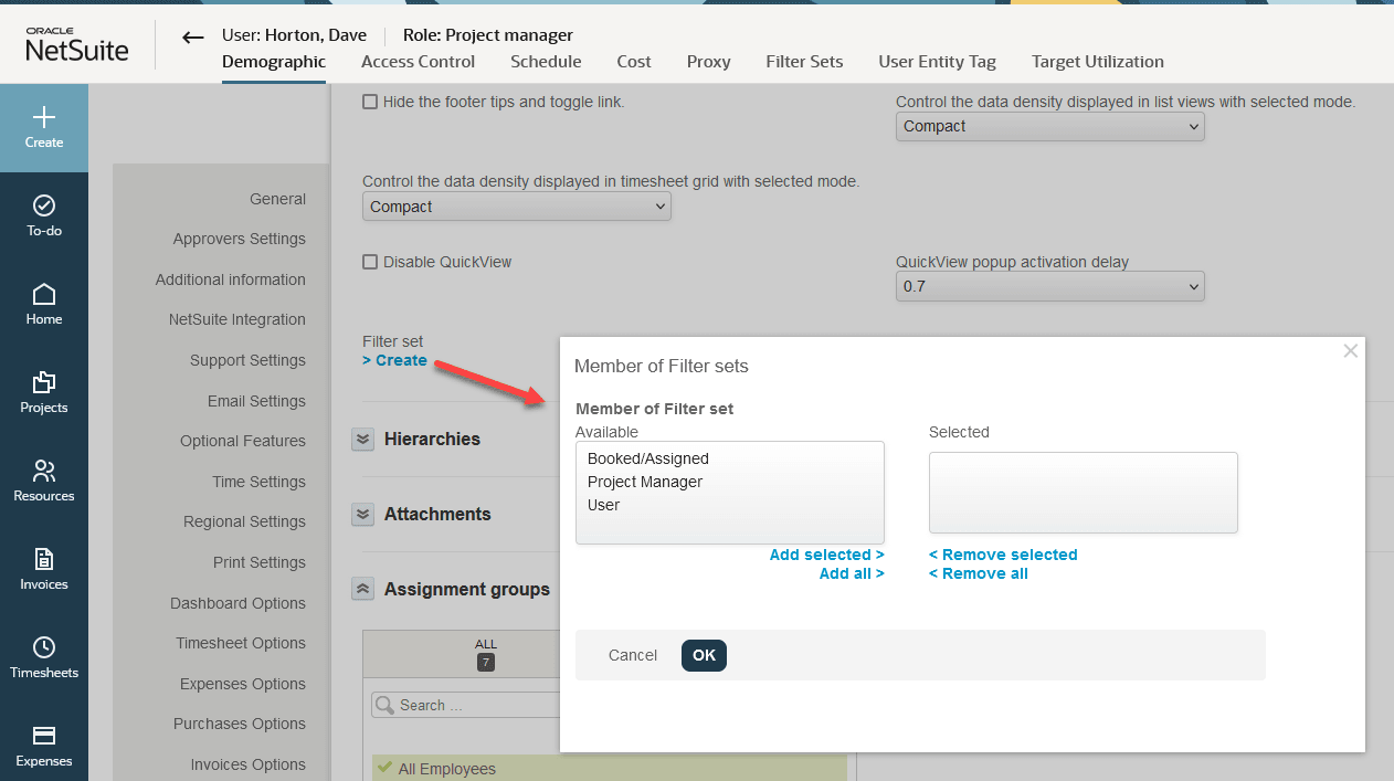 Add access to an Employee to existing filter sets.