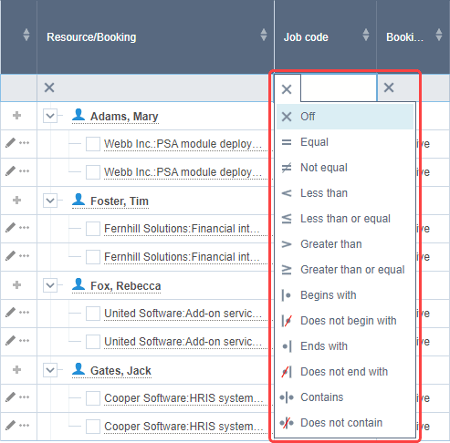 Resource booking planner column form.