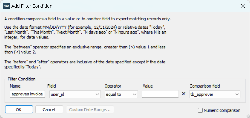 Create Filter window in Integration Manager.