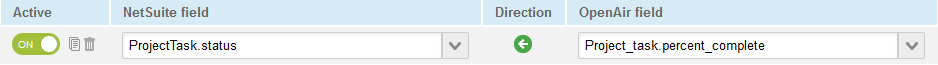 Field mapping definition setting the Status of the Project Task in NetSuite depending on the Percent Complete value on the SuiteProjects Pro task.