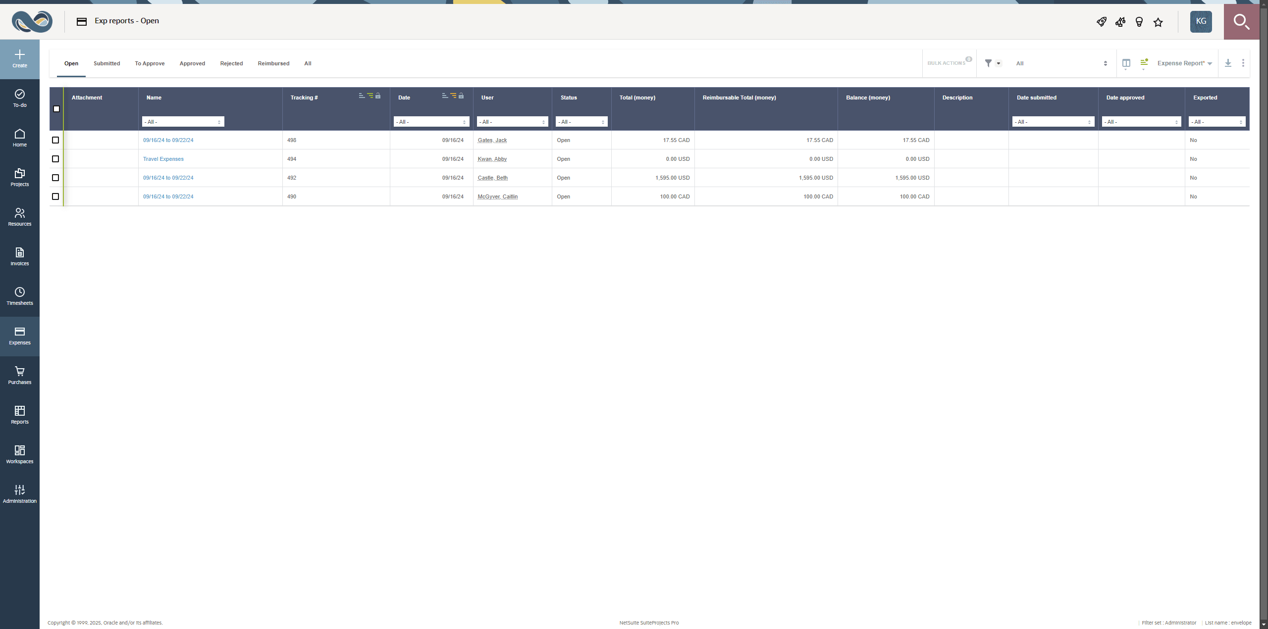 Expenses list view screenshot