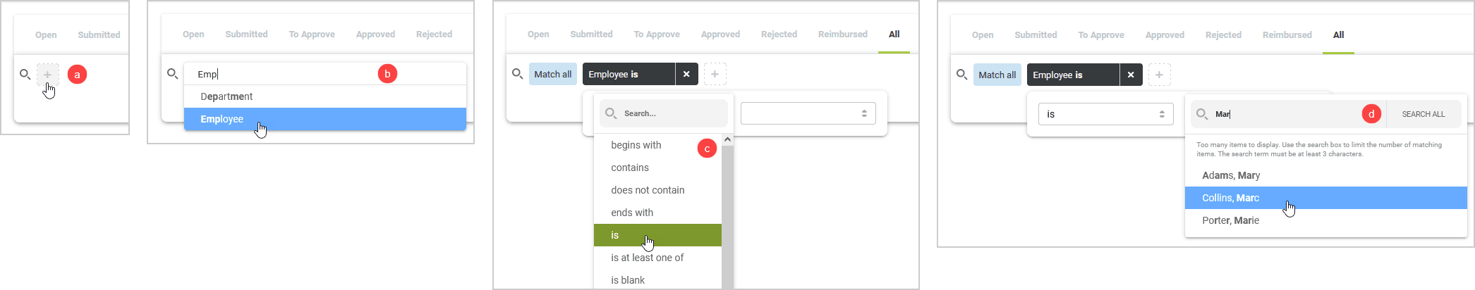 Steps to add a new filter condition.