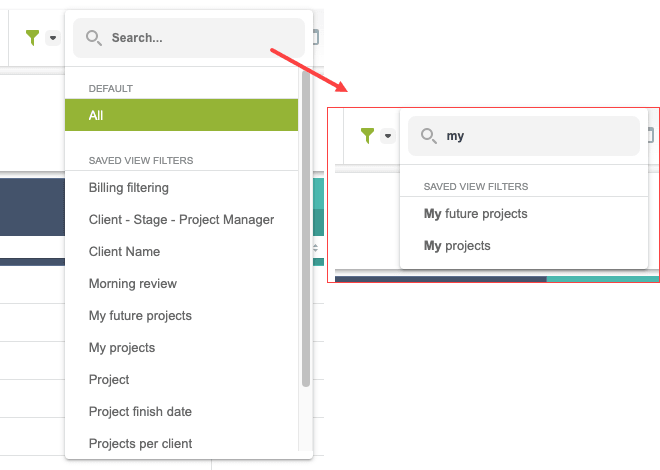 Saved filter selector in the list toolbar