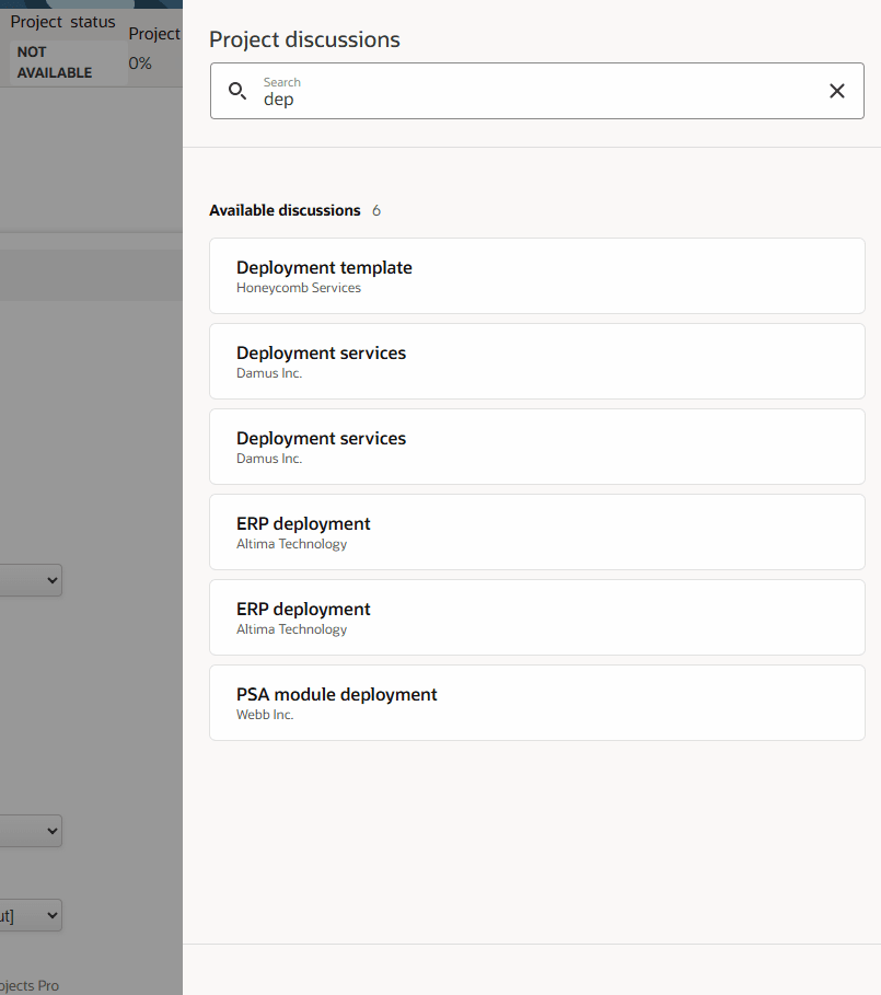 Search for project discussions